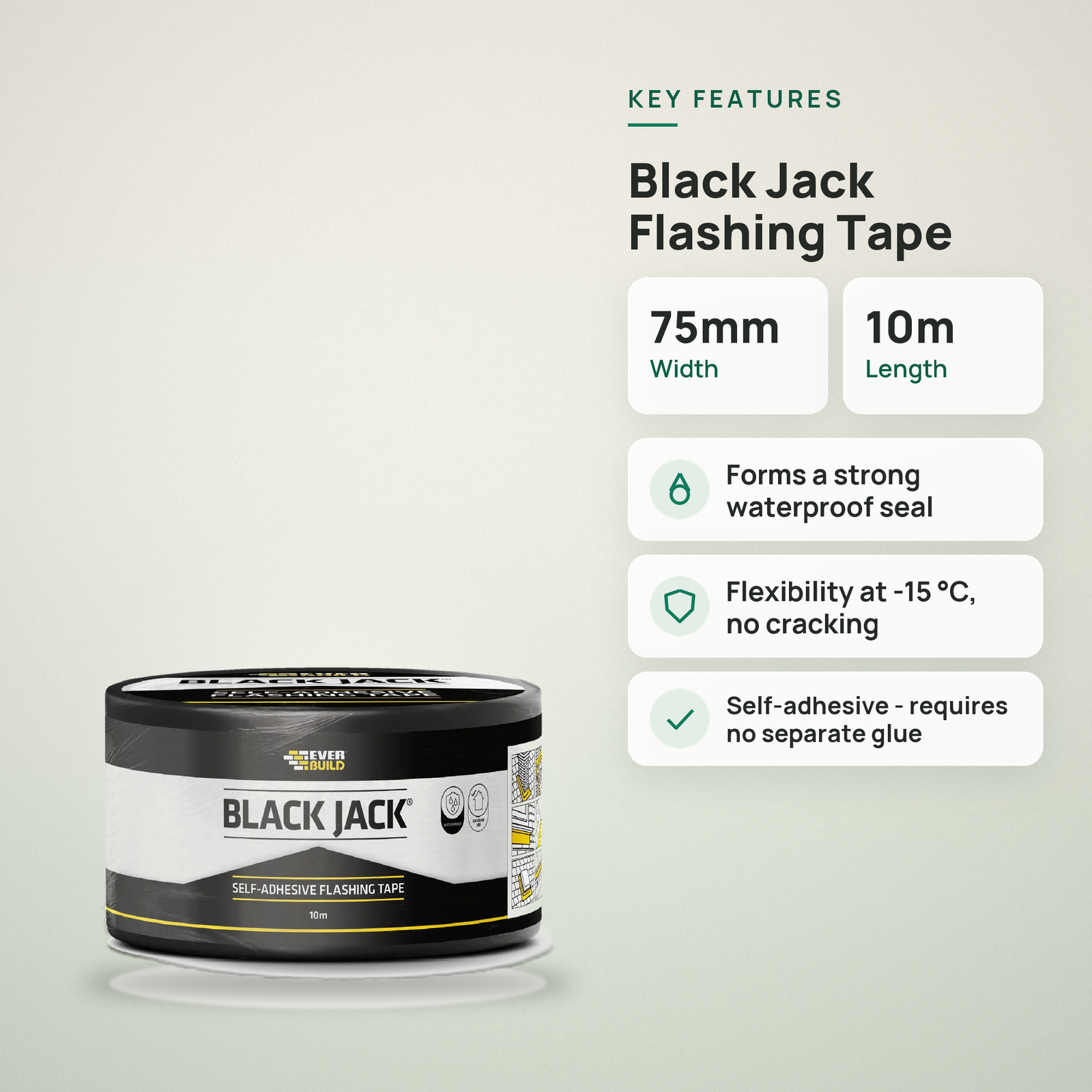 Black Jack Self-Adhesive Flashing Tape 75mm x 10m - Lead Effect - Image 3