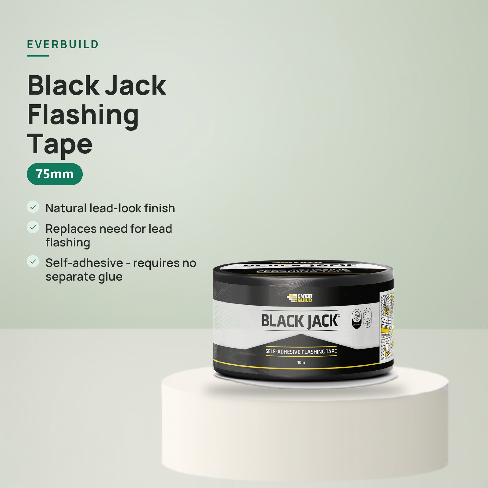 Black Jack Self-Adhesive Flashing Tape 75mm x 10m - Lead Effect - Image 2