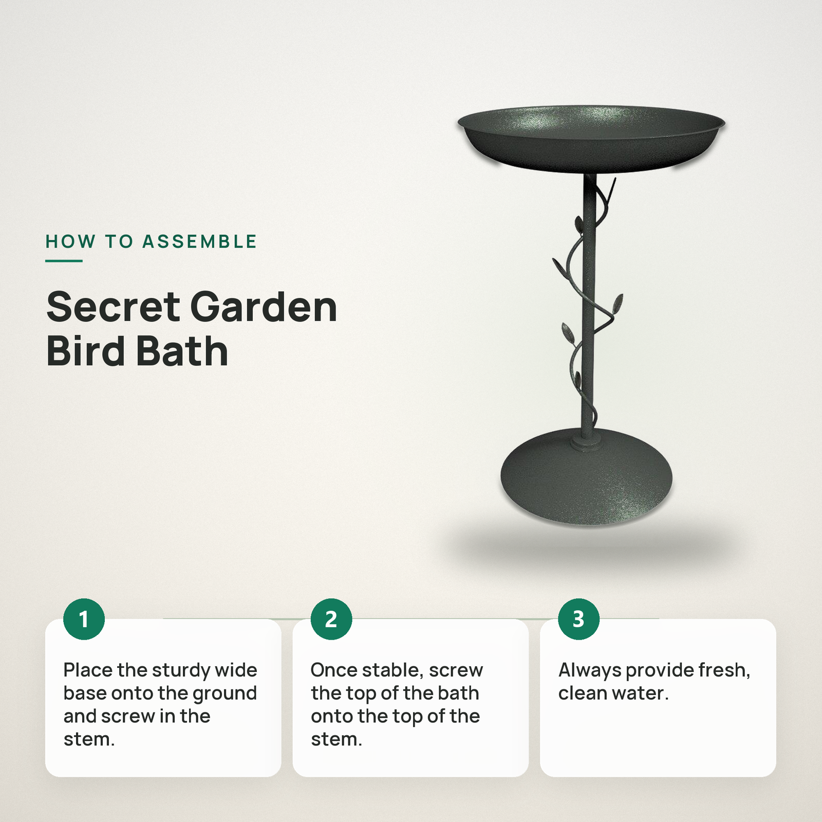Peckish Secret Garden Decorative Antique Style Bird Bath - Image 3