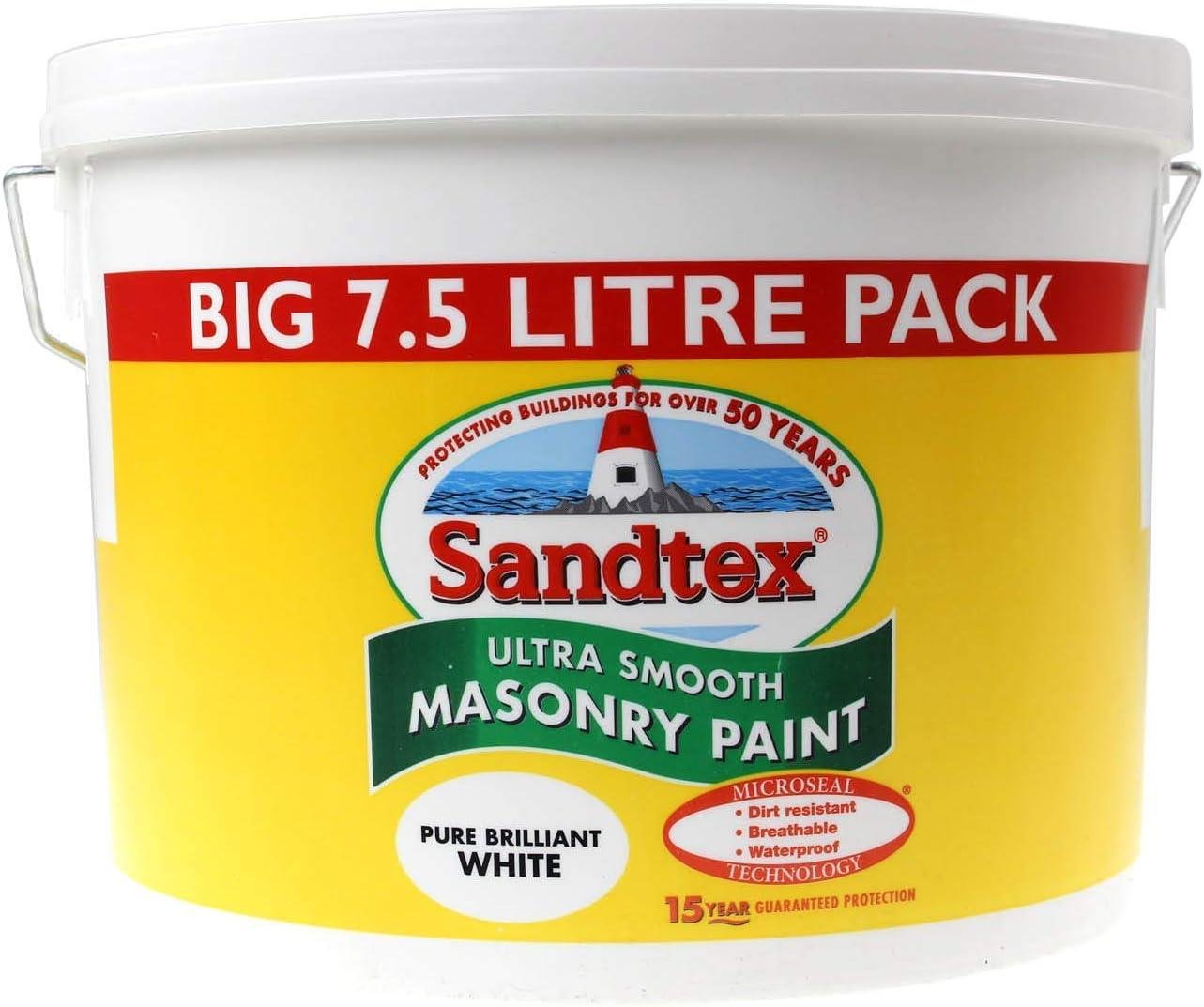 Sandtex Microseal Smooth Masonry Paint - Pure Brilliant White 7.5 Litre
