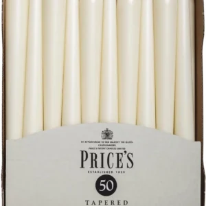 Price's Ivory Tapered Dinner Candles 50 Pack - 250mm