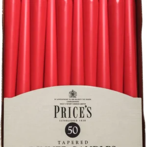 Price's Red Tapered Dinner Candles 50 Pack - 250mm