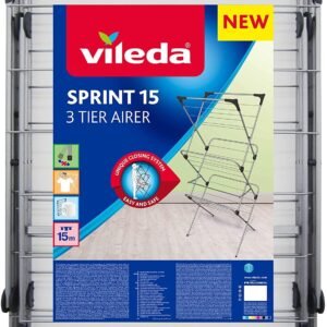 Vileda Sprint 3 Tier Indoor Clothes Airer - 15m Drying Space - Foldable